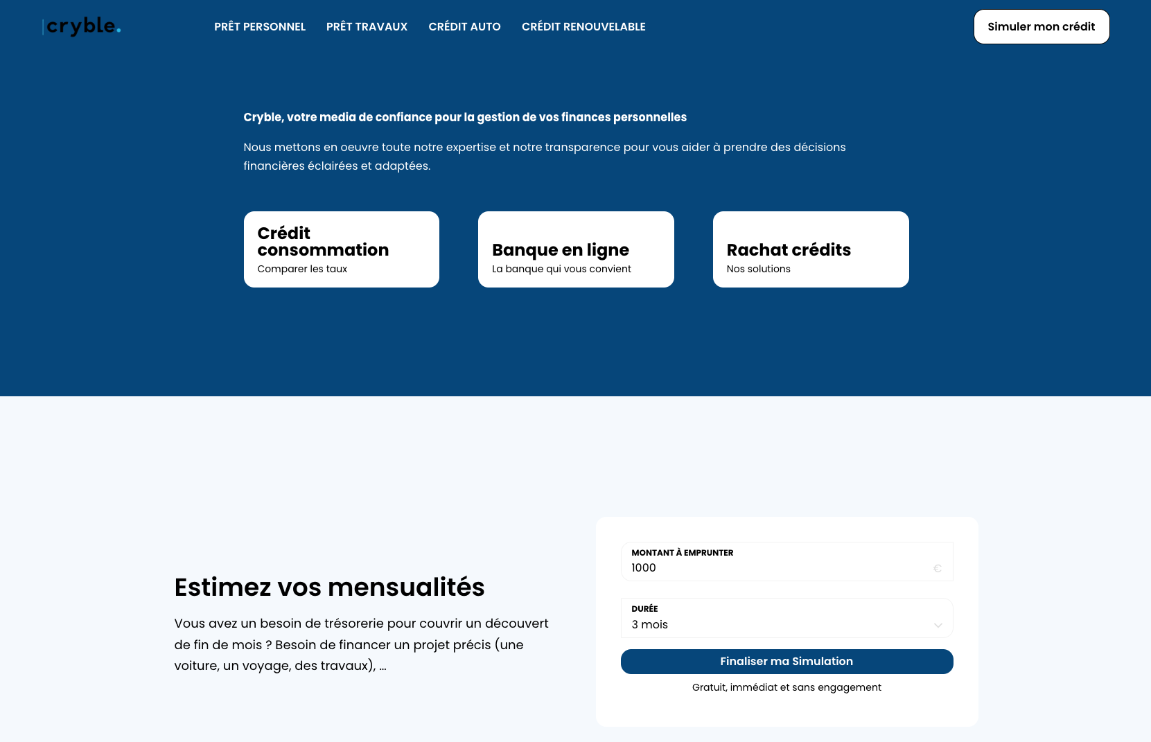 Capture d'écran du site Cryble