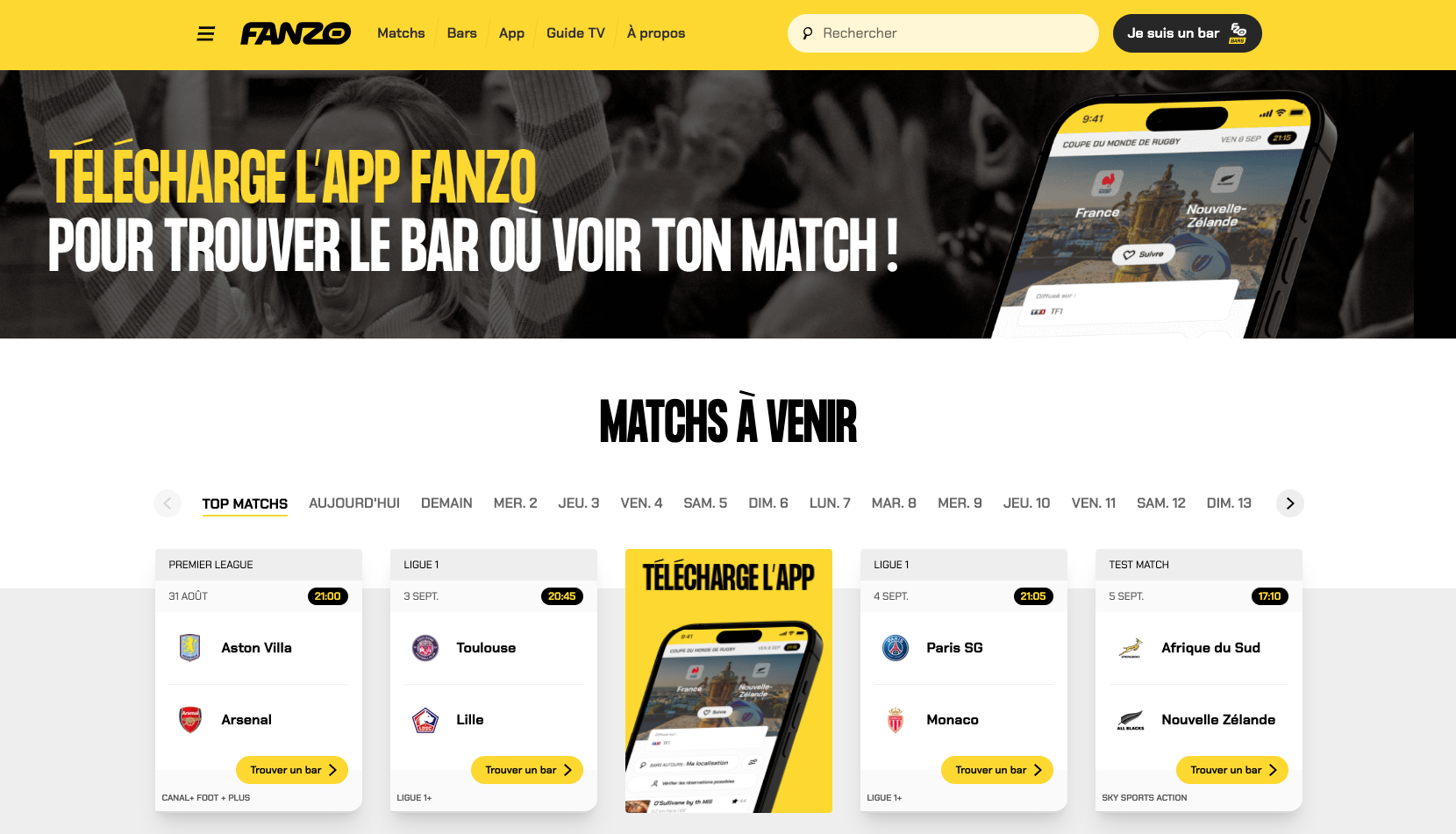 Capture d'écran du site Fanzo