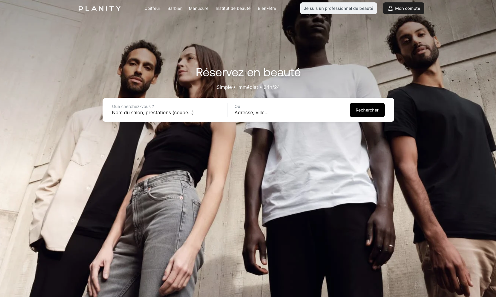 Capture d'écran du site Planity