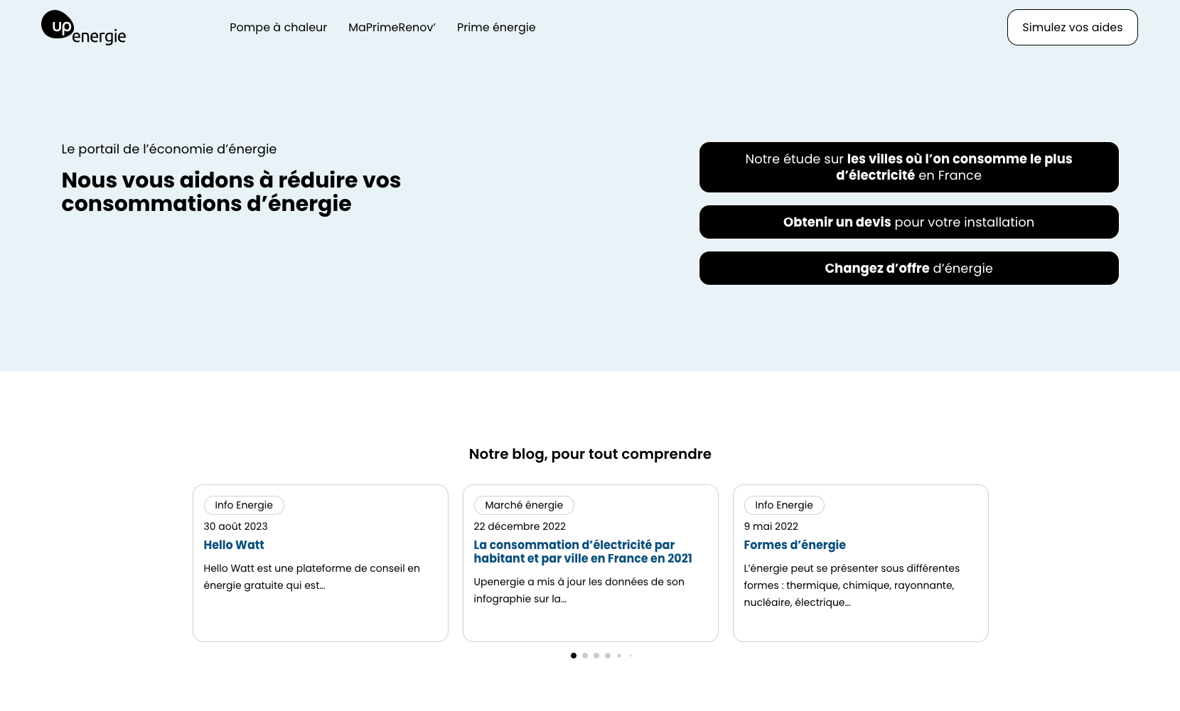 Capture d'écran du site Upenergie