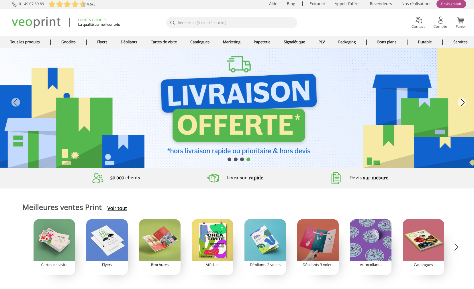 Capture d'écran du site Veoprint